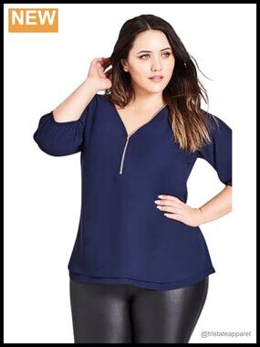 City Chic Sexy Fling Elbow Sleeve V-Neck Blouse Plus Size